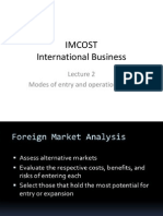 Imcost International Business: Modes of Entry and Operations in IB