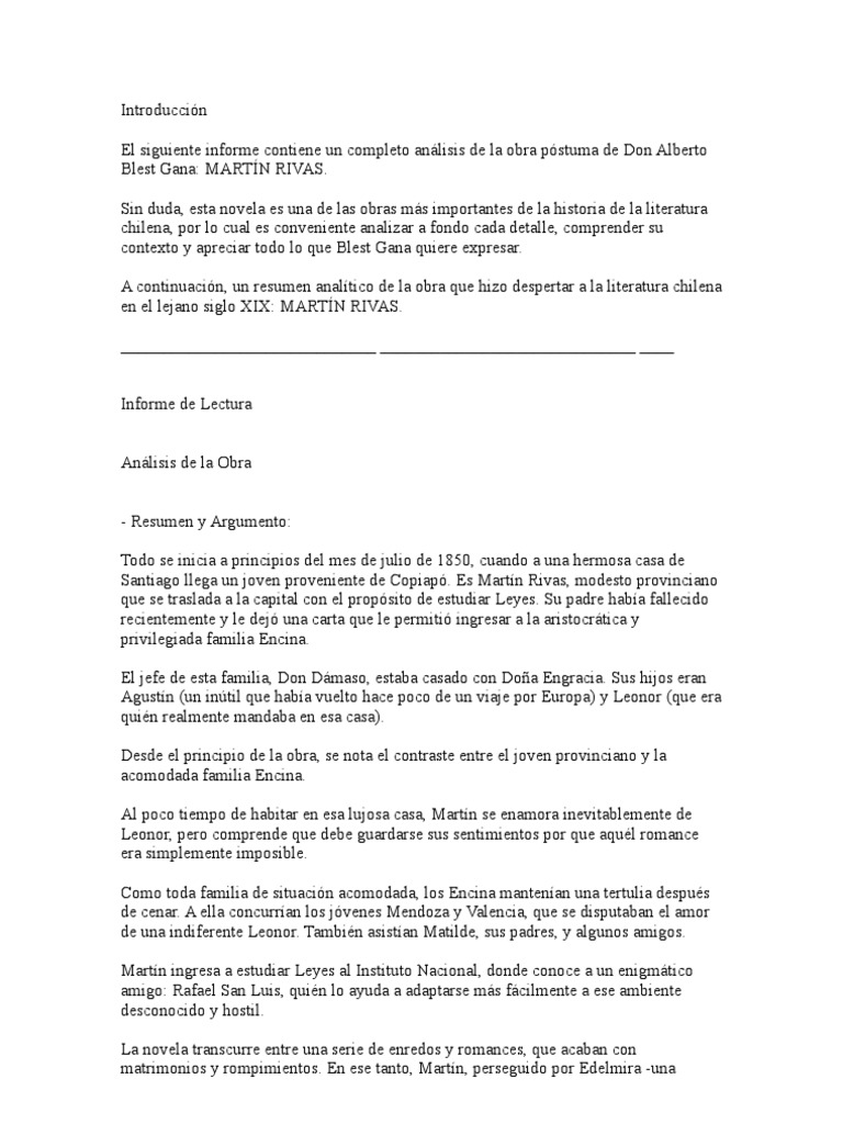 Resumen Martin Rivas | PDF