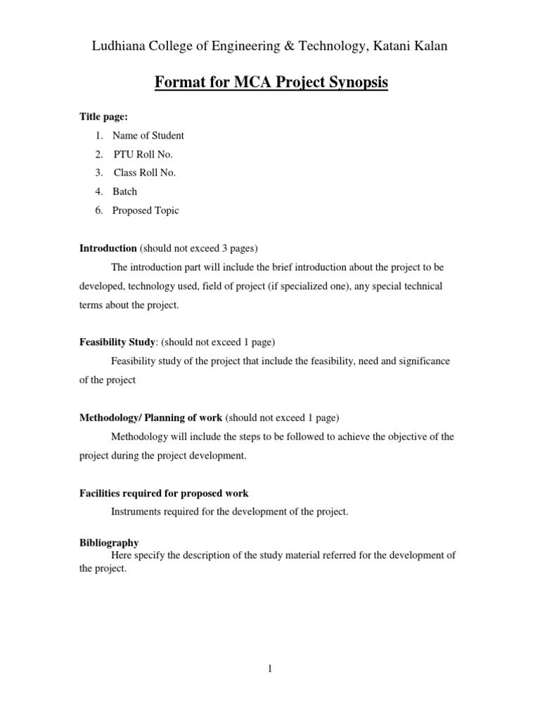 Synopsis Format For Mca Industrial Training