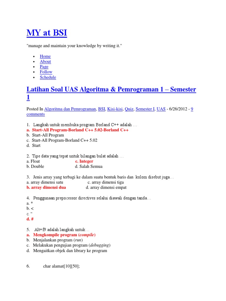 Soal Uas Ptik Bsi Semester 1 Kutu Buku