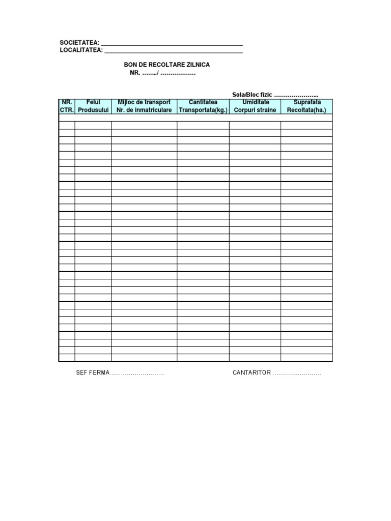 Model Bon de Recoltare | PDF