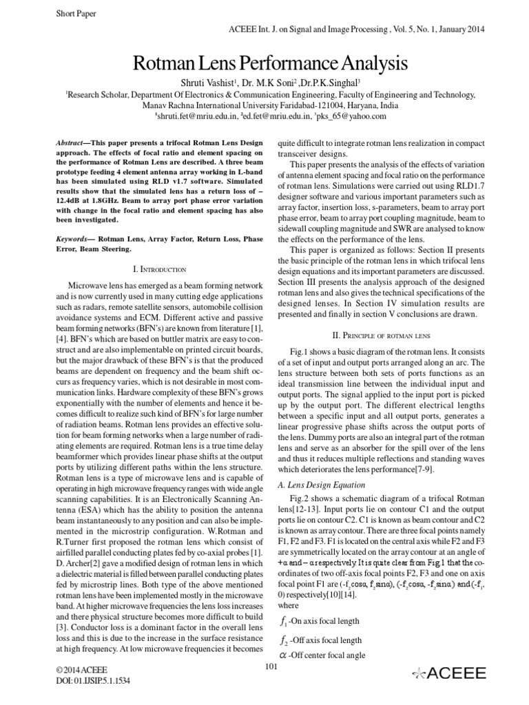 Rotman Lens Performance Analysis | PDF | Microwave | Antenna (Radio)