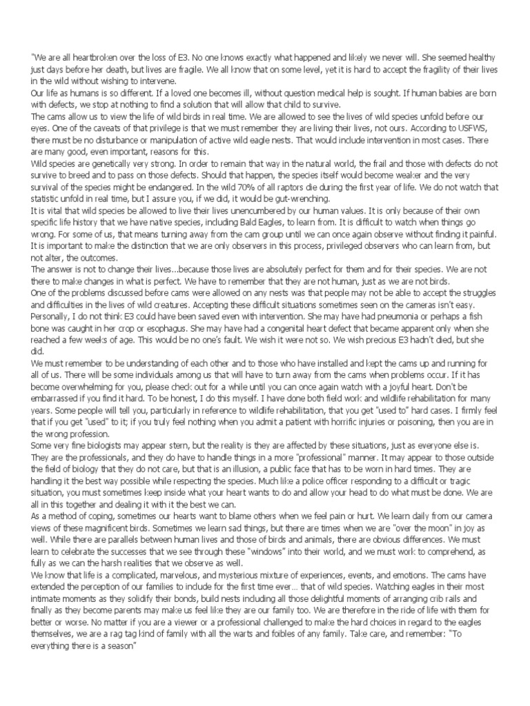 Statement by Marge Gibson Regarding The Loss of SW Florida Bald Eagle