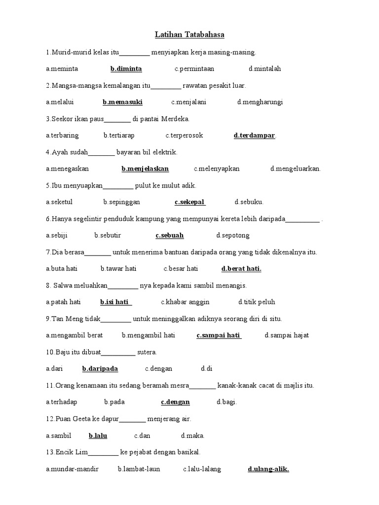 Jawapan Latihan Tatabahasa 2