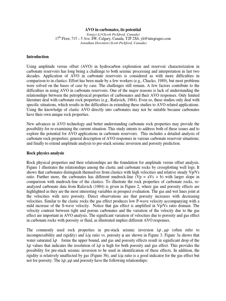 AVO in carbonates, its potential | PDF | Porosity | Reflection Seismology