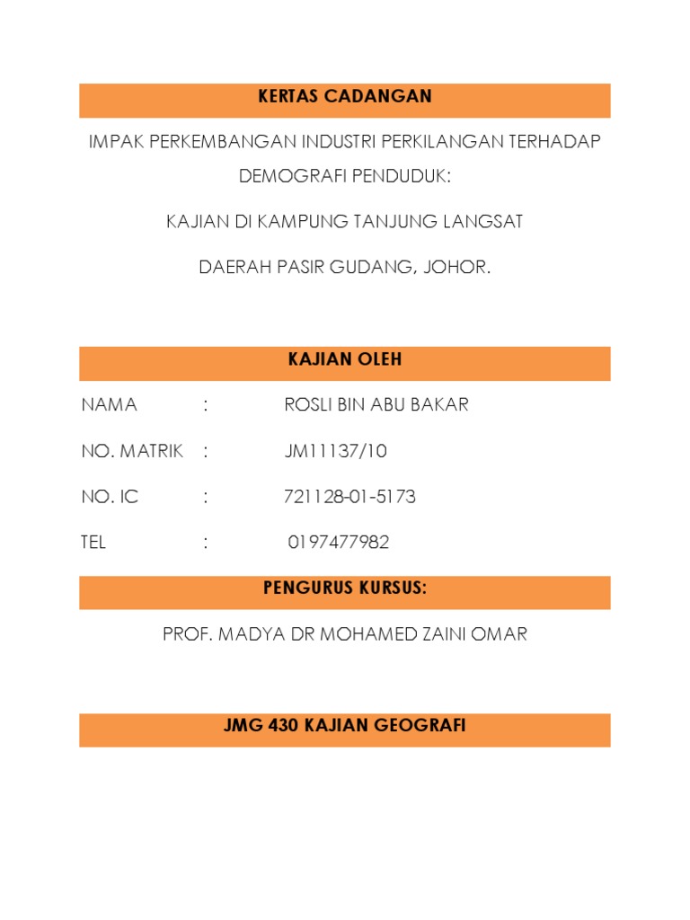 Kertas Cadangan Kajian Demografi Pdf