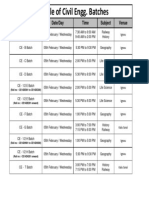 Schedule of Civil Engg. Batches: Batch Date/Day Time Subject Venue