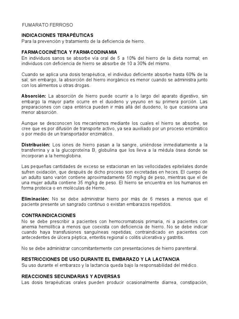Dosis y efectos del fumarato ferroso | PDF | Vómitos | Hierro