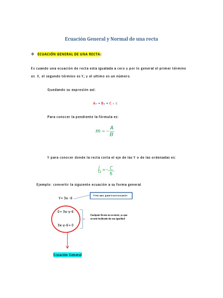 Ecuacion General Y Normal De Una Recta Docx