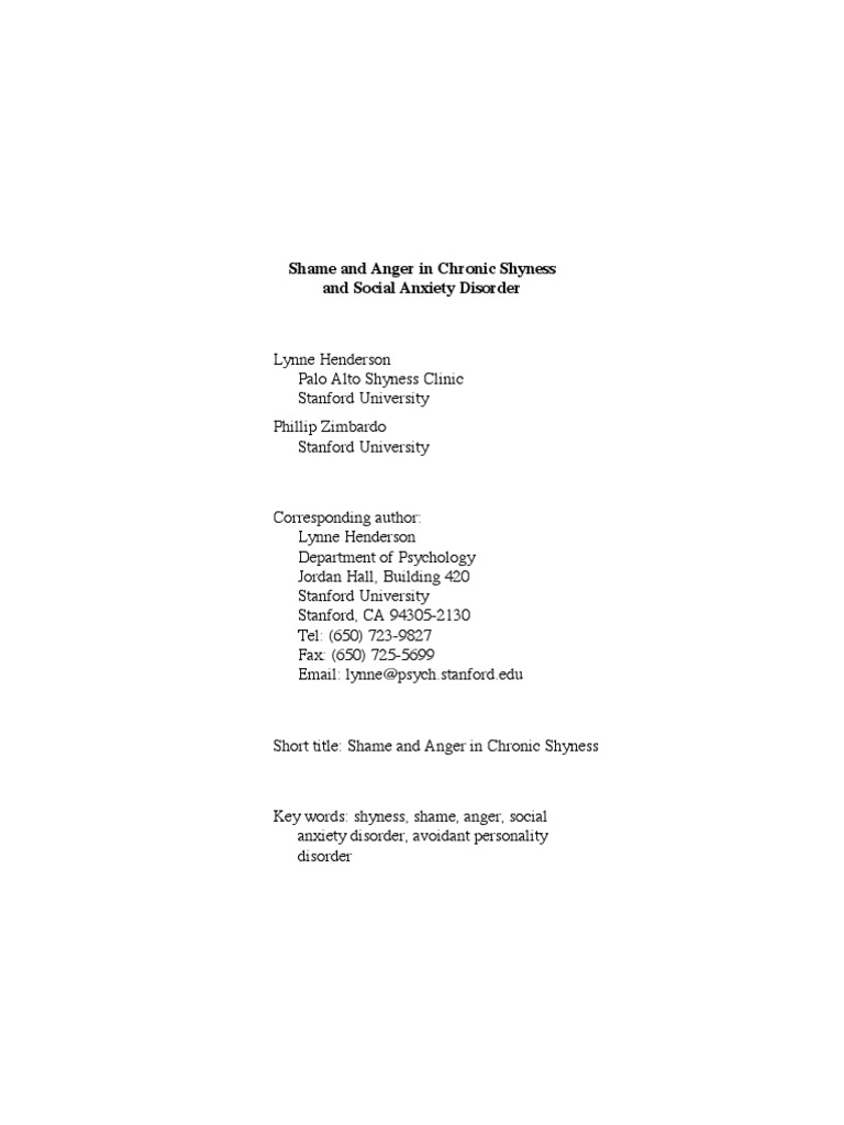 Shame and Anger in Social Anxiety | PDF | Shyness | Social Anxiety