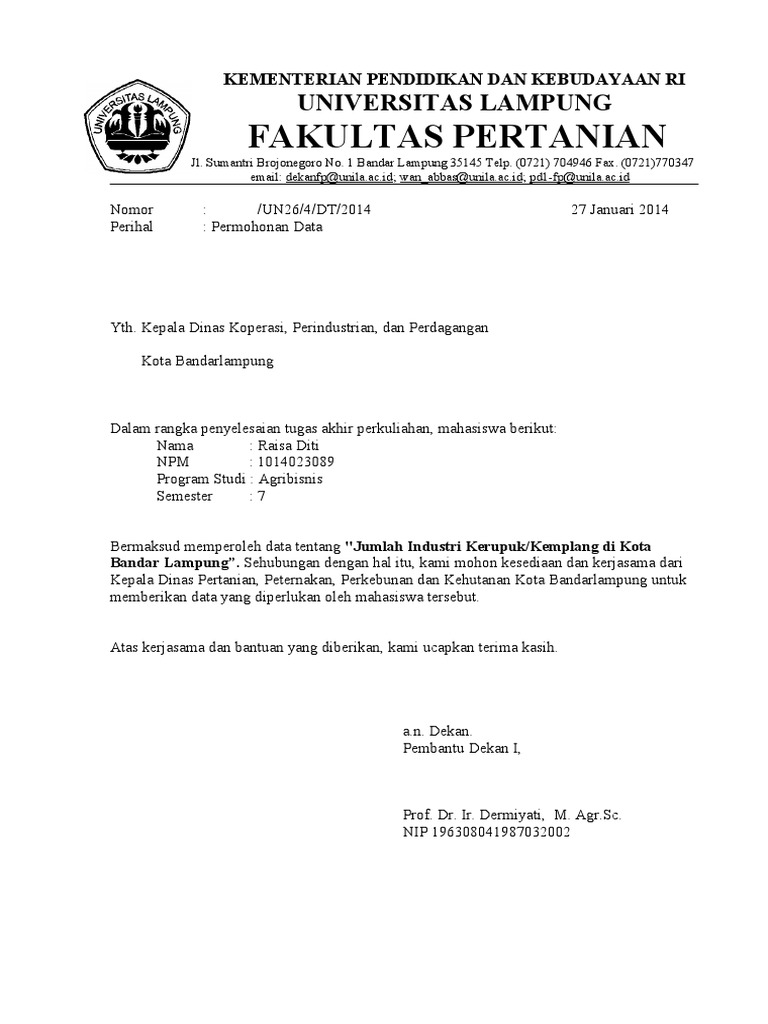 Contoh Surat Dinas Resmi Universitas Nusagates