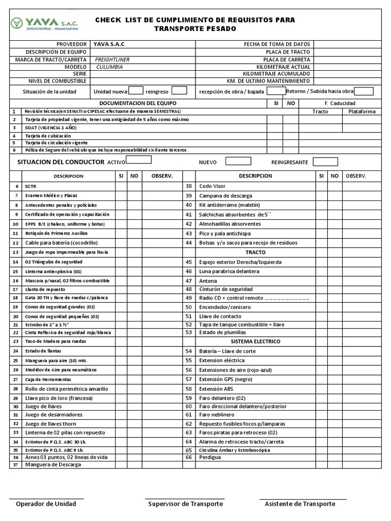 Check List PDF Vehículos Transporte