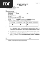 Form - D Application For The Issue of Certificate of Practice See Reg. 10, 13 & 14