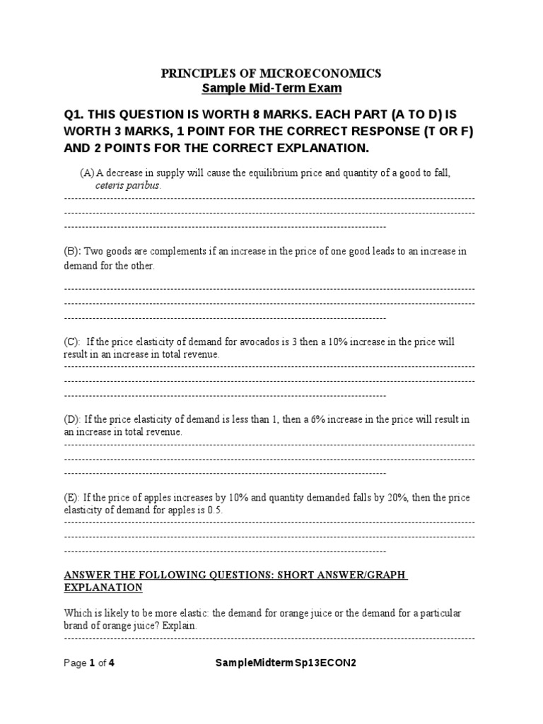 Microeconomics Mid-Term Exam Sample | PDF