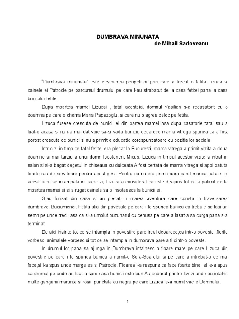 Dumbrava-Minunata Rezumat | PDF