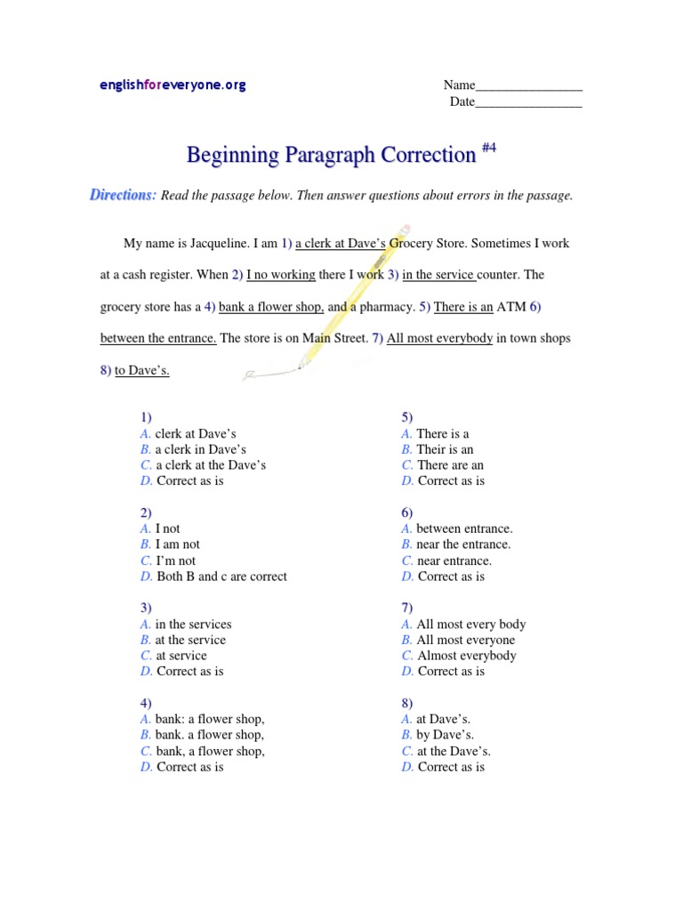 Beginning Paragraph Correction 4 PDF