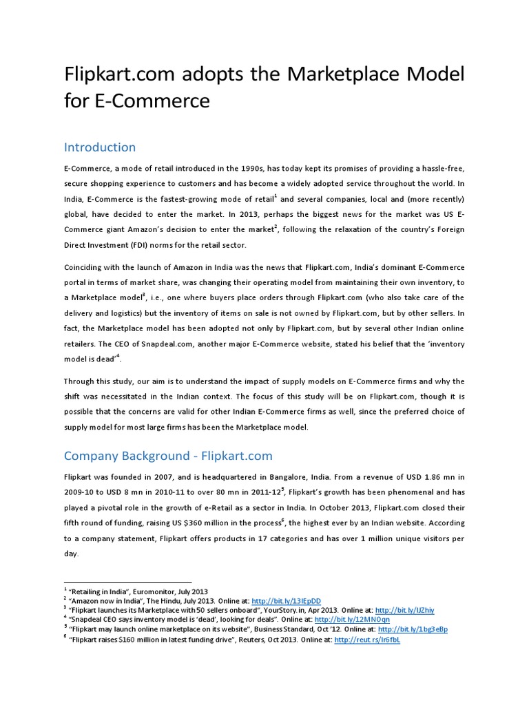 Flipkart Operations Management Pdf E Commerce Retail