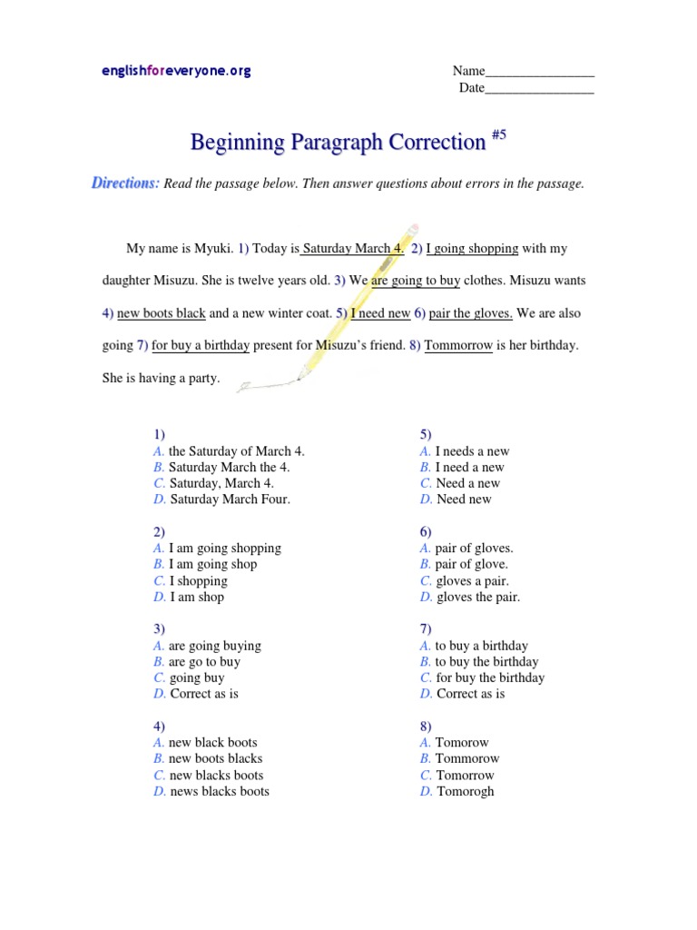 Beginning Paragraph Correction 5 | PDF