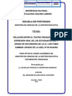 Relación Entre El Teatro Pedagógico y La Expresión Oral de Los Estudiantes Del 1º Grado de Secundaria de La I.E. Luis Fabio Xammar Jurado de La Ugel #09 Huaura