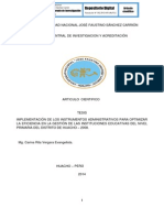 IMPLEMENTACIÓN DE LOS INSTRUMENTOS ADMINISTRATIVOS PARA OPTIMIZAR LA EFICIENCIA EN LA GESTIÓN DE LAS INSTITUCIONES EDUCATIVAS DEL NIVEL PRIMARIA DEL DISTRITO DE HUACHO – 2008