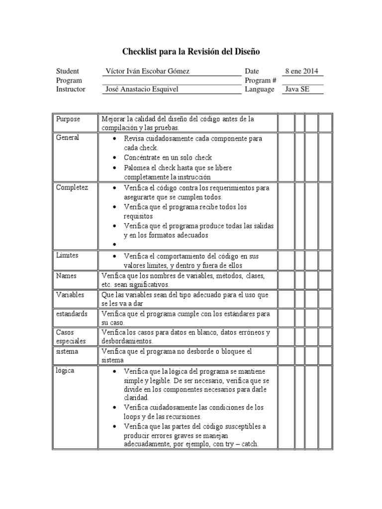 Checklist para La Revision Del Diseño | PDF