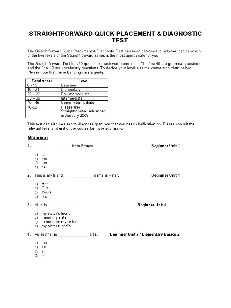 Quick Placement Test Pdf
