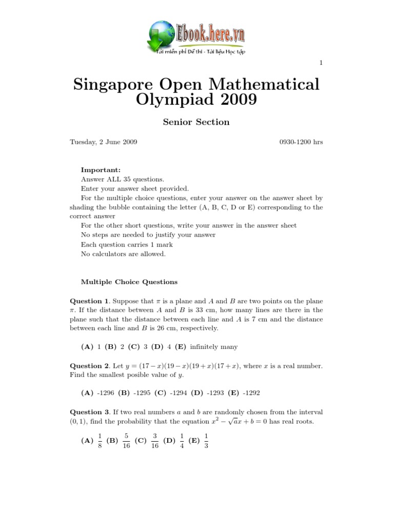 Singapore Open Maths Olympiad 2009 | PDF