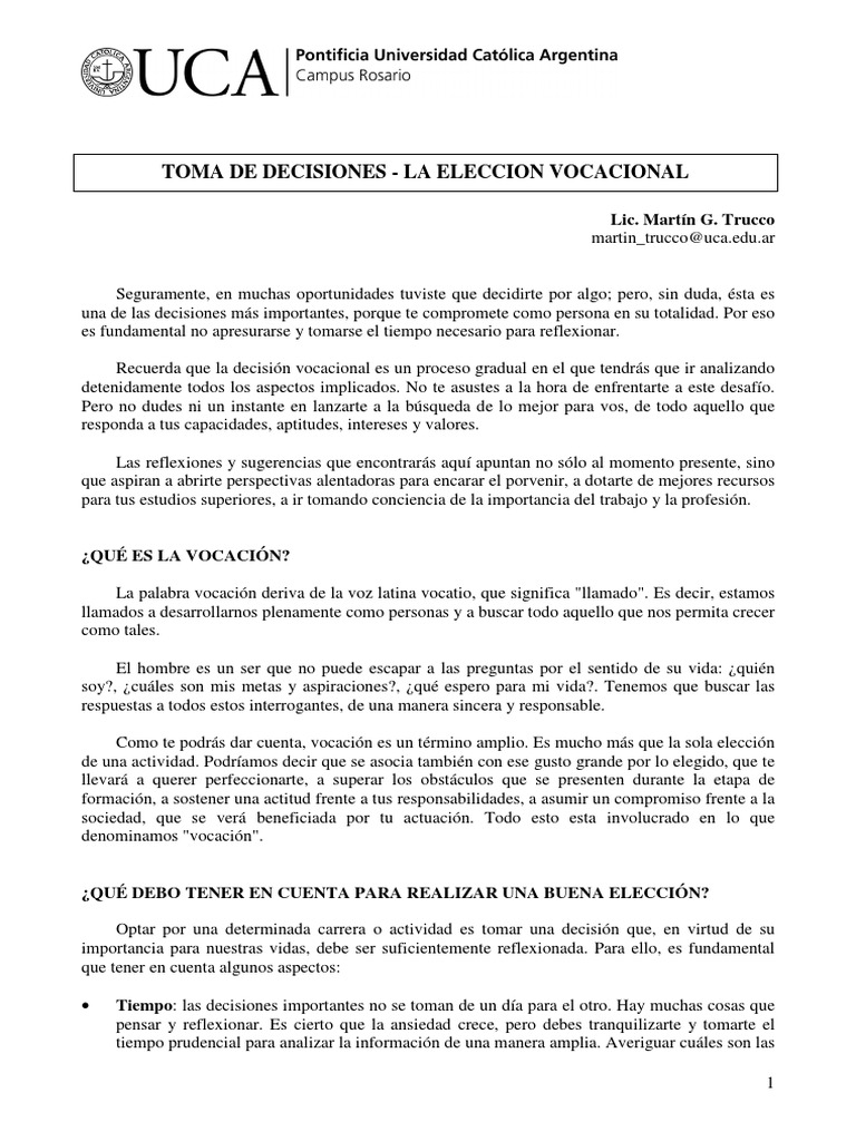 Decision Vocacional | PDF | Toma de decisiones | Información