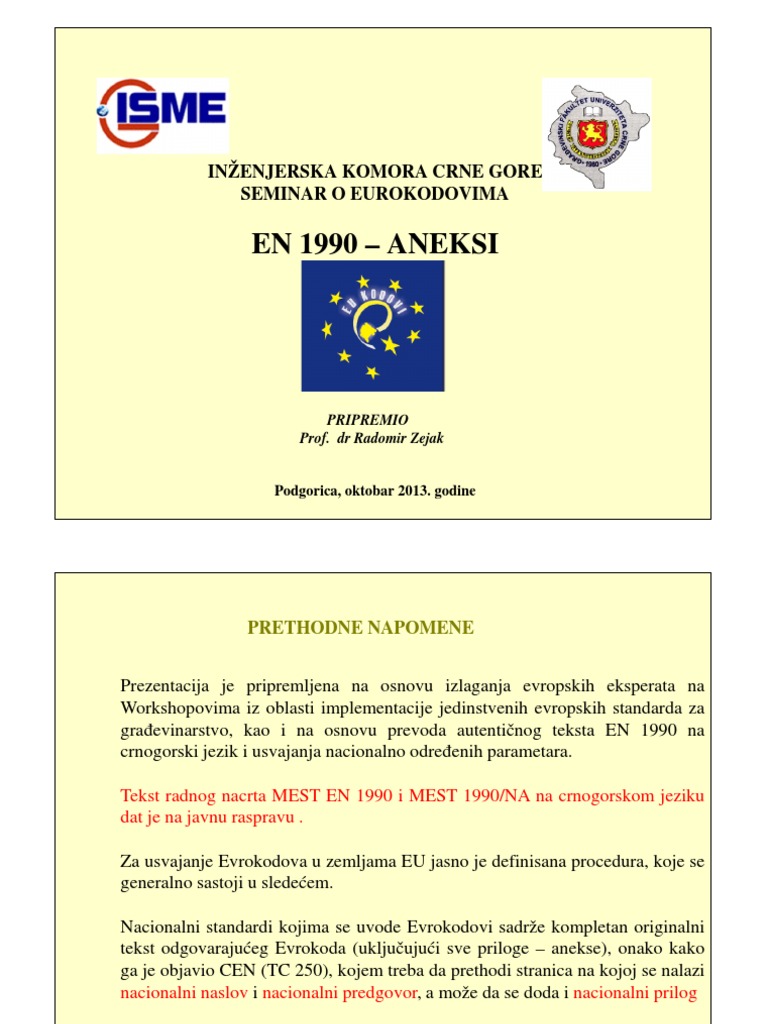 En 1990 Aneksi In enjerska Komora Crne Gore Seminar O Eurokodovima