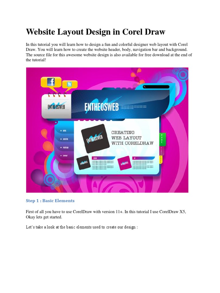 Website Layout Design in Corel Draw | Shape | Color