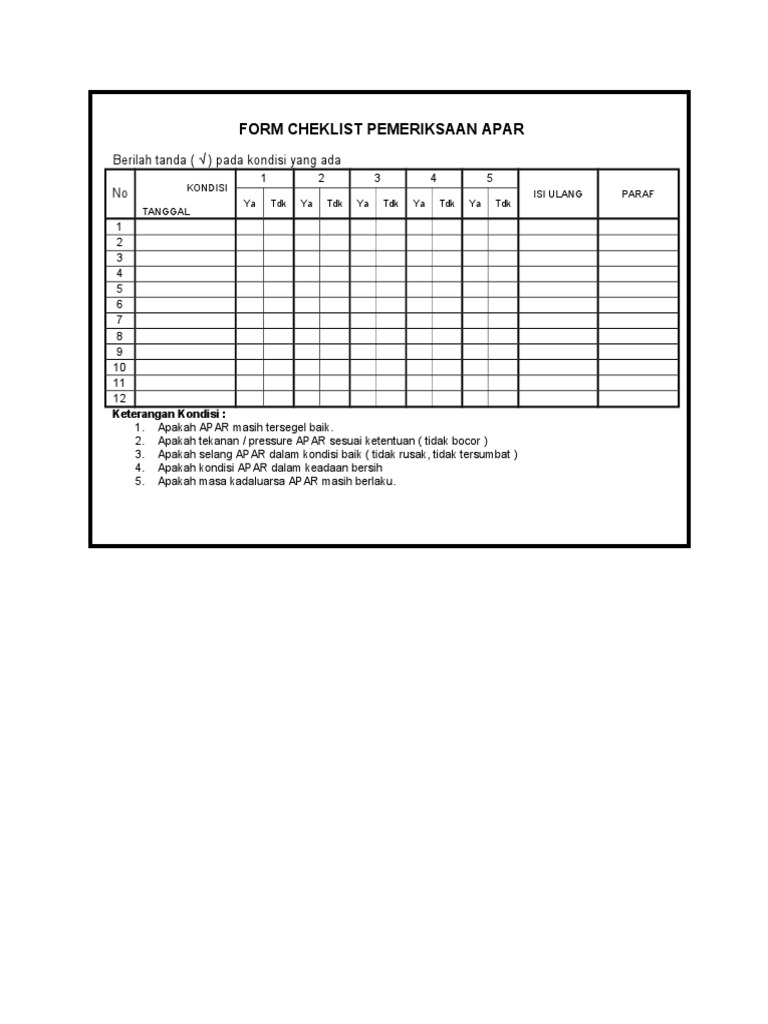 Form Checklist Pemeriksaan APAR | PDF