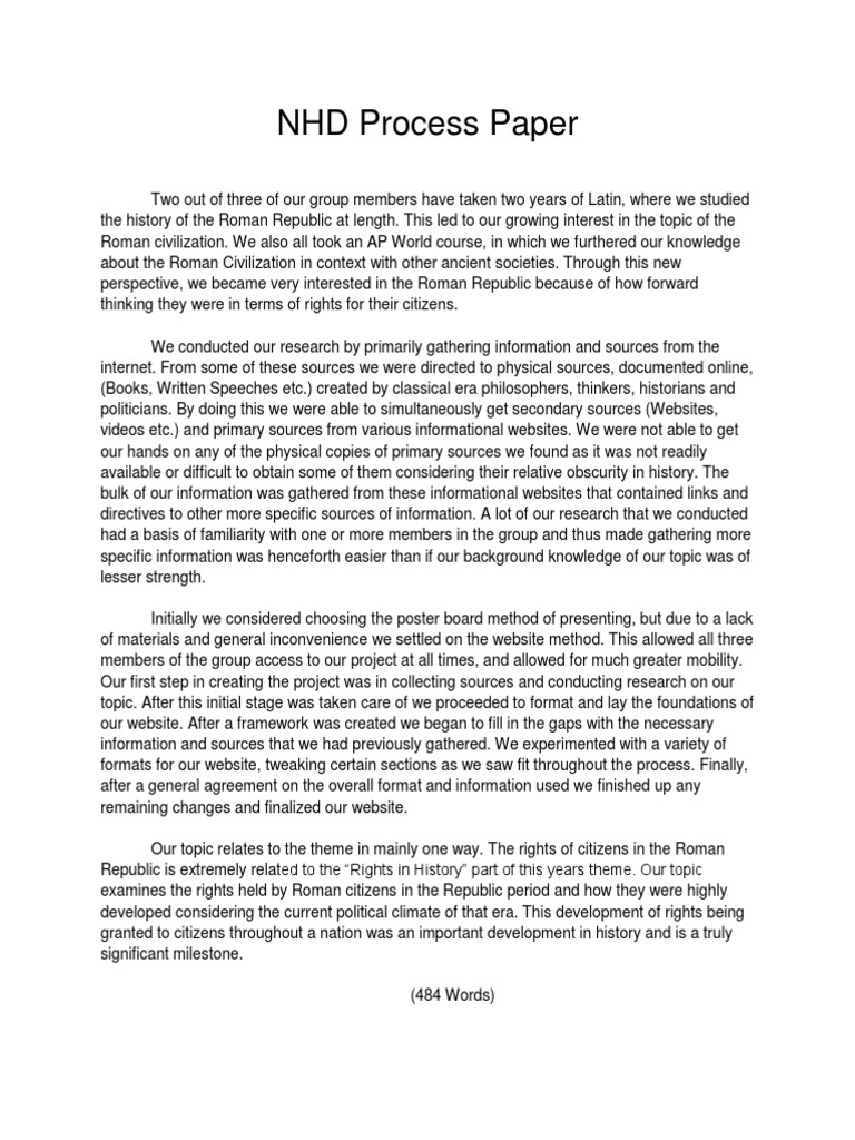 NHD Process Paper PDF Primary Sources Roman Republic