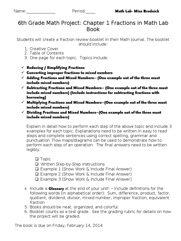6th Grade Fraction Project-2 | PDF