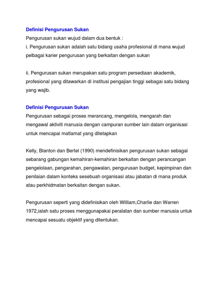 Definisi Pengurusan Sukan Pdf