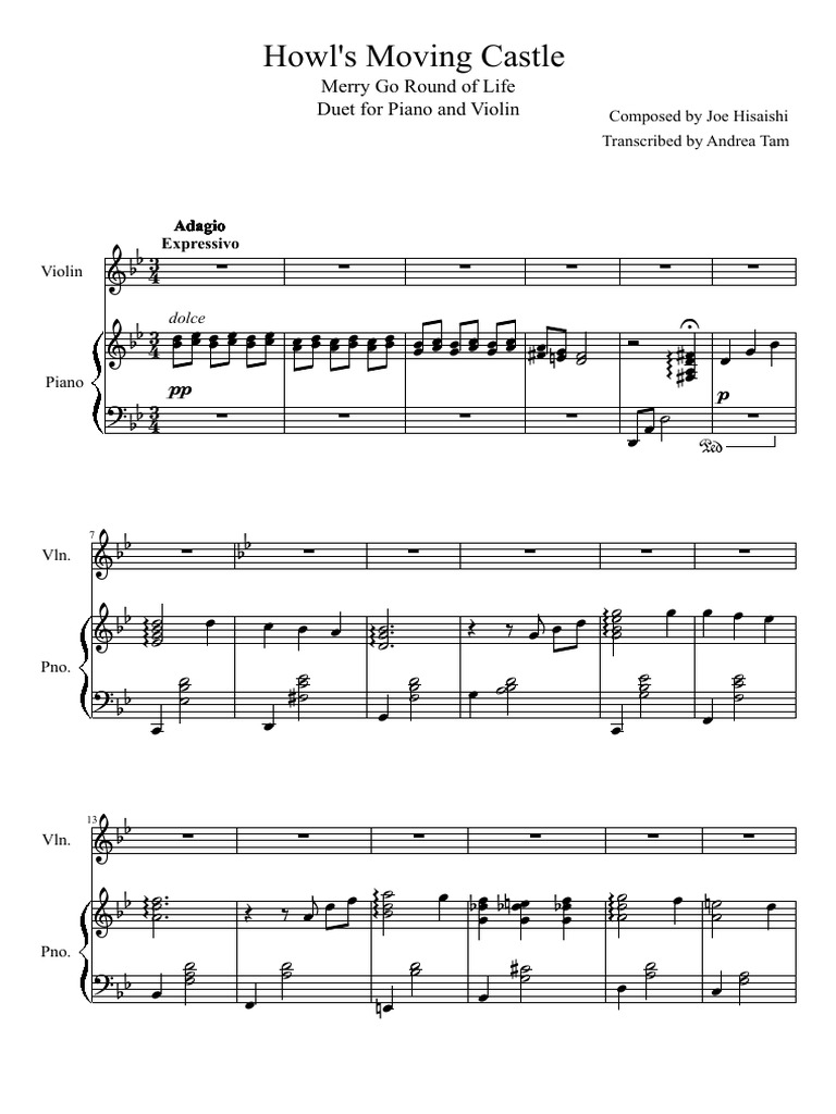 Howls Moving Castle Theme for Piano and Violin Duet Classical Music Musical Compositions