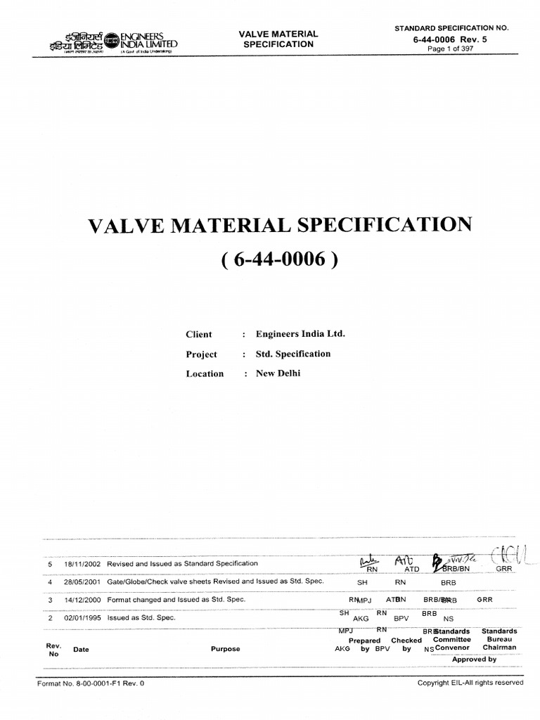 Valve Material Specification Valve Specification (Technical Standard)