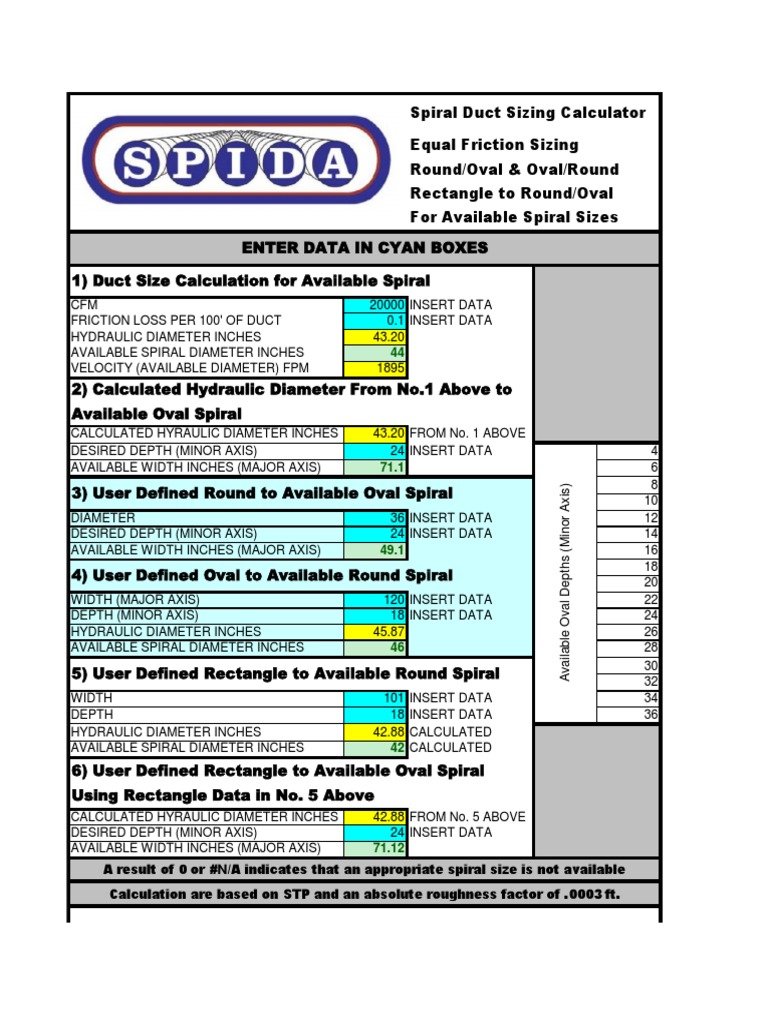 Spida Duct Calculator 2011 | PDF