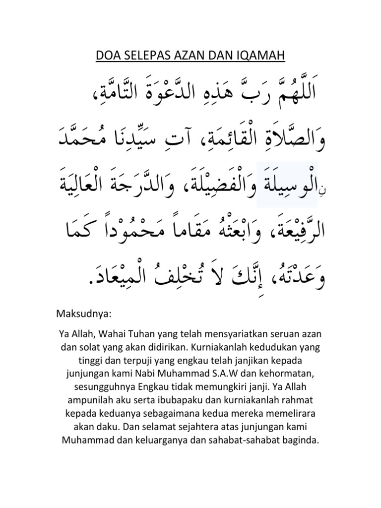 Bacaan Doa Selepas Azan