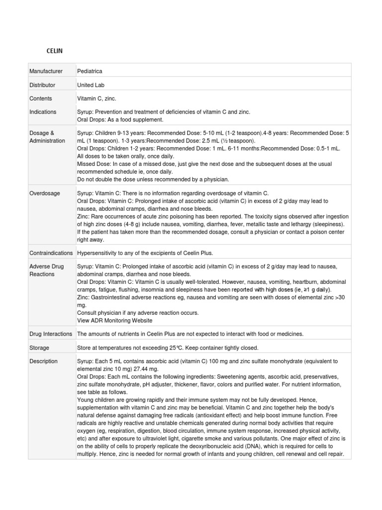CELIN Vitamin C Dose (Biochemistry)