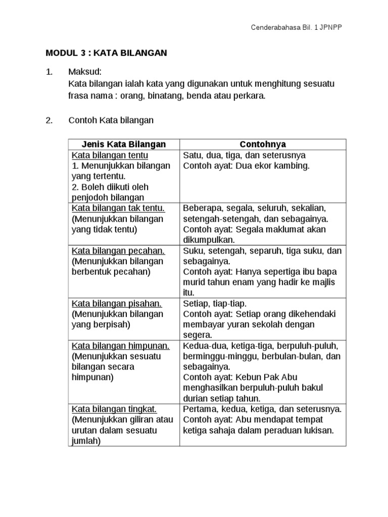 Kata Bilangan Kata Kerja Muhibah Dan Perpaduan