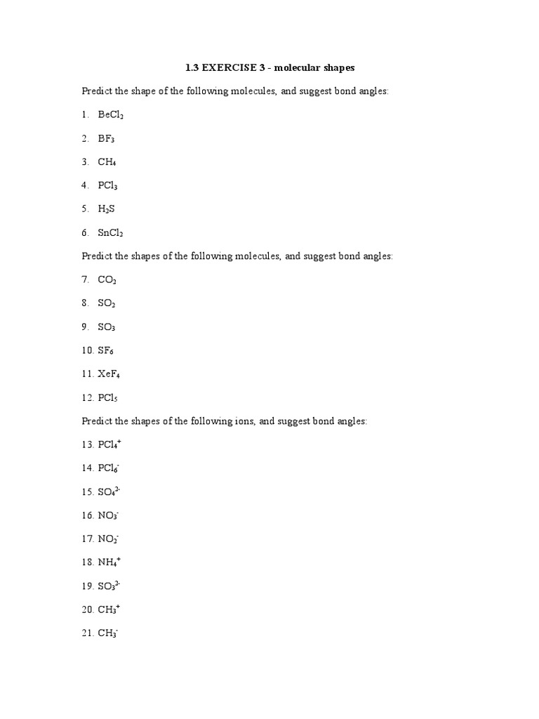 Molecular Shapes & Bond Angles Guide | PDF