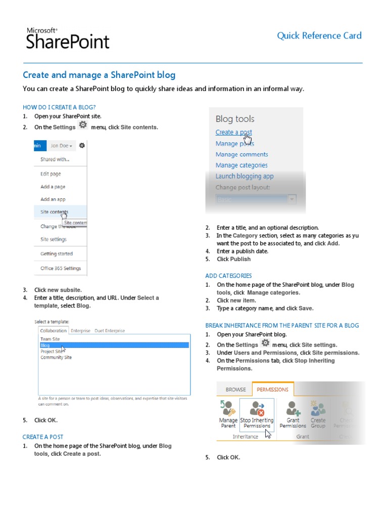 Create and Manage a SharePoint Blog | PDF | Business | Computers