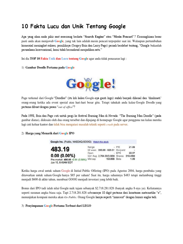 10 Fakta Lucu Dan Unik Tentang Google 10 Fakta Lucu Dan Unik Tentang Google