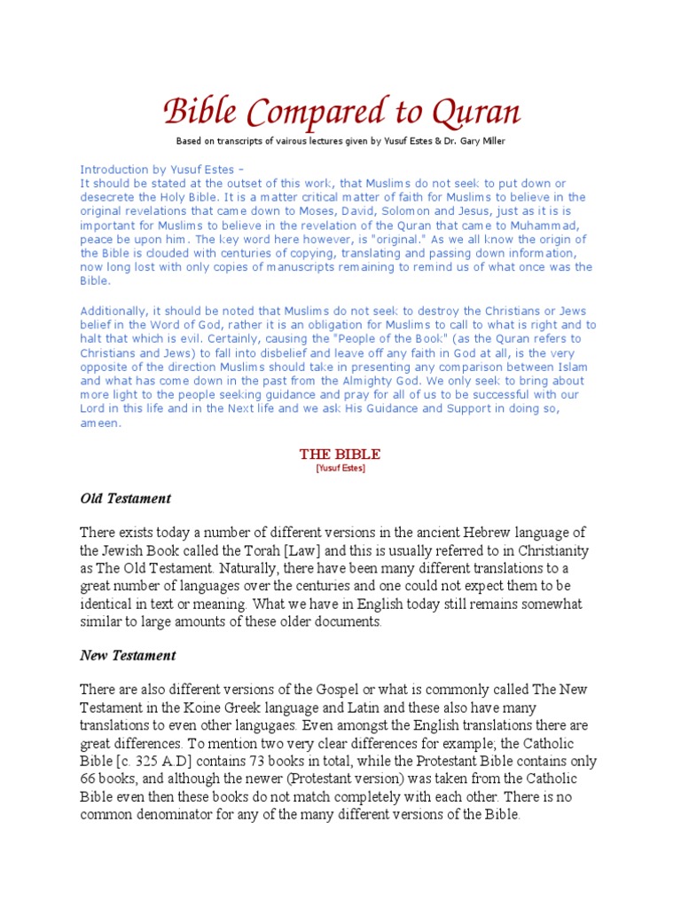 Bible Compared To Quran Pdf Quran Islam