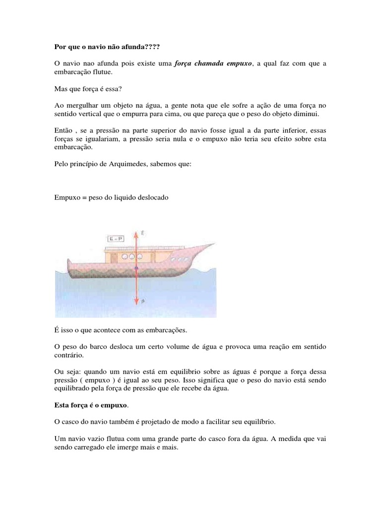 Por Que o Navio Não Afunda | PDF | Flutuabilidade | Pressão