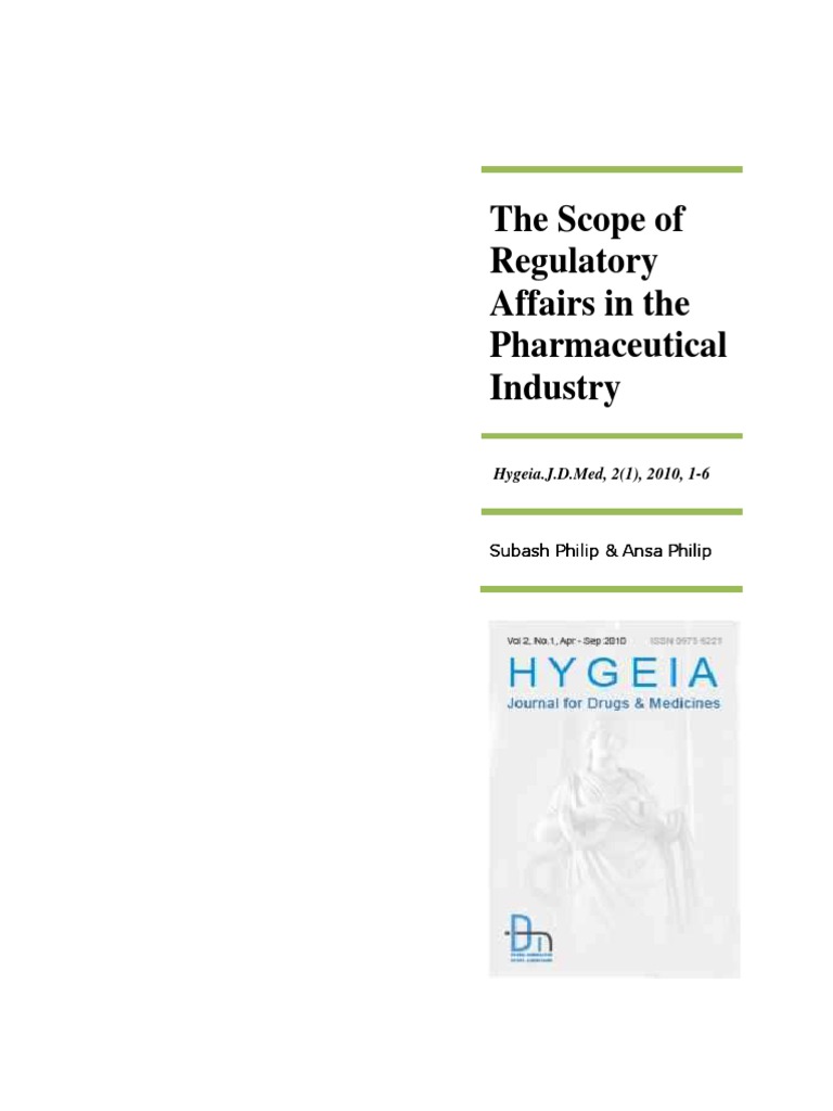 The Scope of Regulatory Affairs Clinical Trial Pharmaceutical Drug