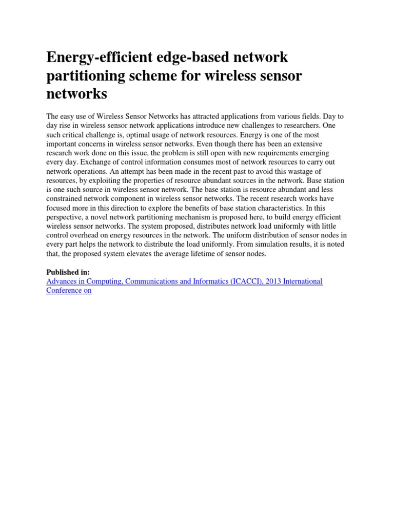 Energy-Efficient Network Partitioning for WSN | PDF