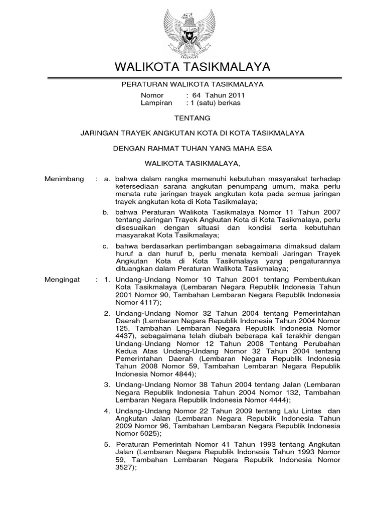 64 Jaringan Trayek Angkutan Kota Di Kota Tasikmalaya | PDF | Teknologi ...