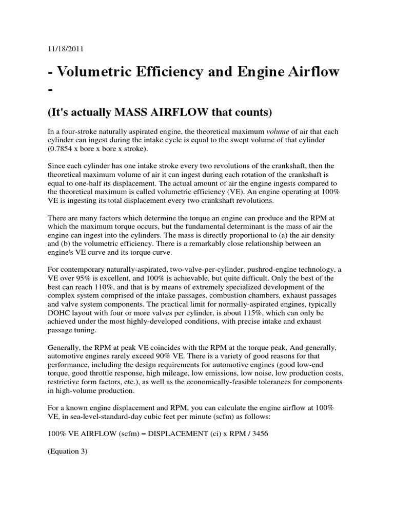 Volumetric Efficiency and Mass Air Flow Calculation PDF Horsepower