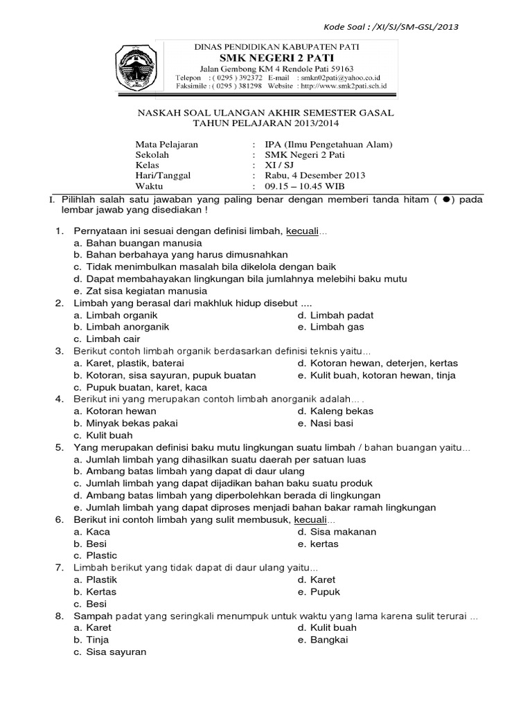 Soal UAS IPA Kelas XI Semester Gasal 2013 2014 P Agus docx Soal UAS IPA Kelas XI Semester Gasal 2013 2014 P Agus docx